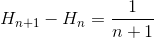 H_{n+1}-H_n=\frac{1}{n+1}