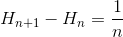 H_{n+1}-H_n=\frac{1}{n}
